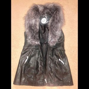 Black Leather & Faux Fur Vest